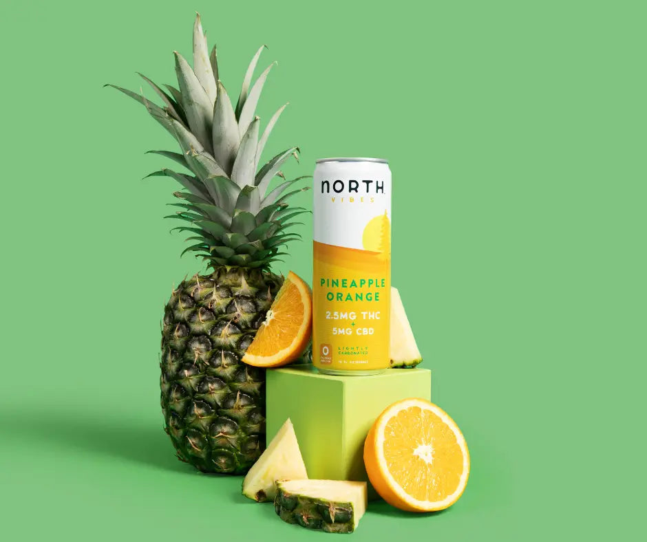 North Vibes Pineapple Orange 2.5mg THC Seltzer with fruit